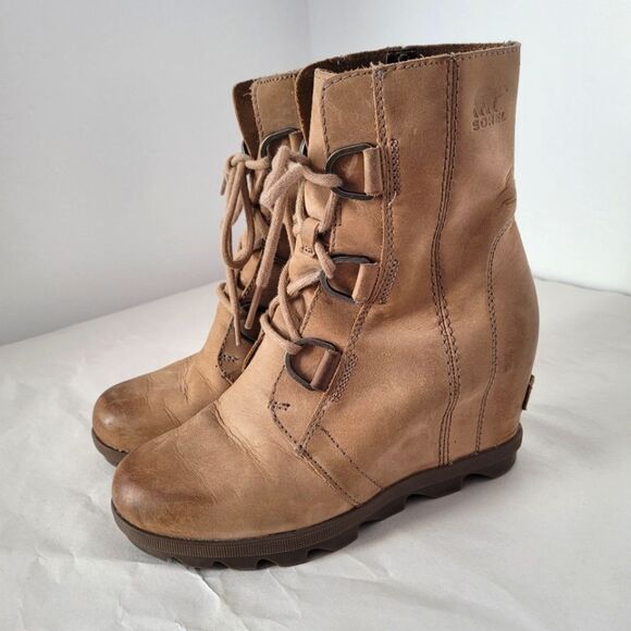 Sorel Joan of Arctic II Wedge Boots Waterproof Leather Ash Brown Women's Size 7 - Picture 1 of 10